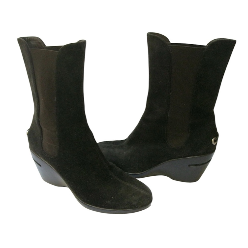 Cole Haan NikeAir Boots Womens Kierstin Suede Wedge Heel Black Stretch Size 9.5